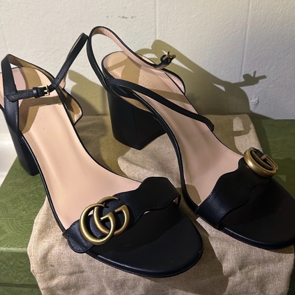 Gucci Black Heels with Gold Buckle